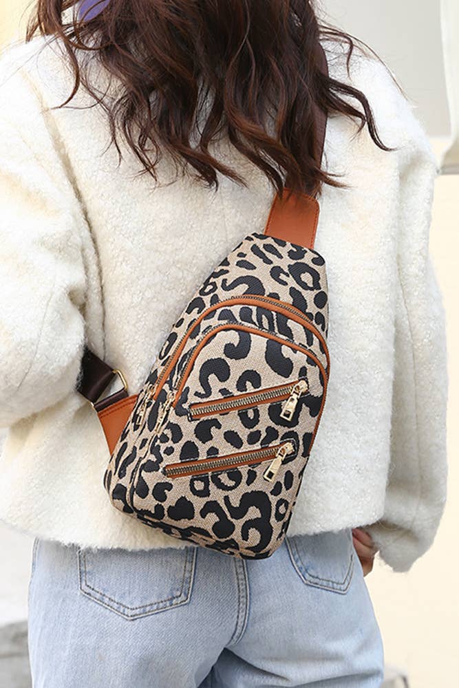 Leopard Print Sling Crossbody Bag