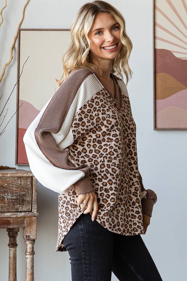 Animal Print V Neck Pullover Top