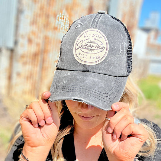 Maybe Swearing will Help Black Distressed Baseball Cap