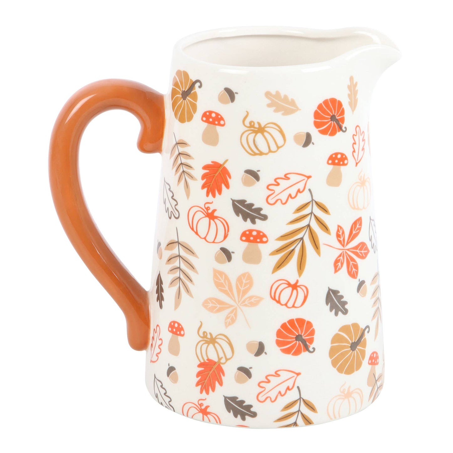 Fall and Autumn Leaves and Pumpkin Ceramic Flower Jug